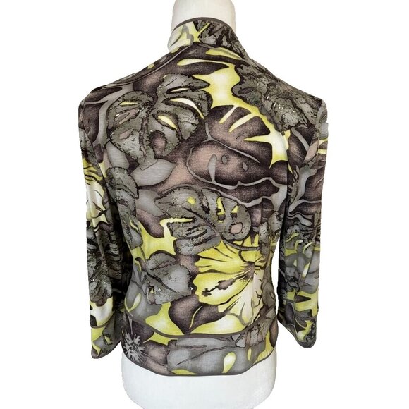 JOSEPH RIBKOFF Full Zip Up Jacket Top Size 10 Gray Yellow Floral 3/4 Sleeve - Picture 6 of 6